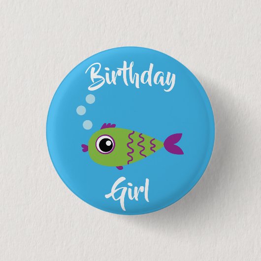 Badge Rond 2,50 Cm Poisson Anniversaire de la fille de l'enfant (Devant)