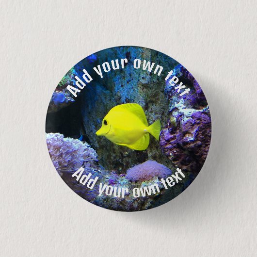 Badge Rond 2,50 Cm Poisson jaune et corail Texte personnalisé (Devant)