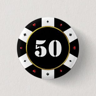 Badge Rond 2,50 Cm Poker Chip 50e fête d'anniversaire