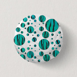 Badge Rond 2,50 Cm Polka Dot Tiger noir et Turquoise