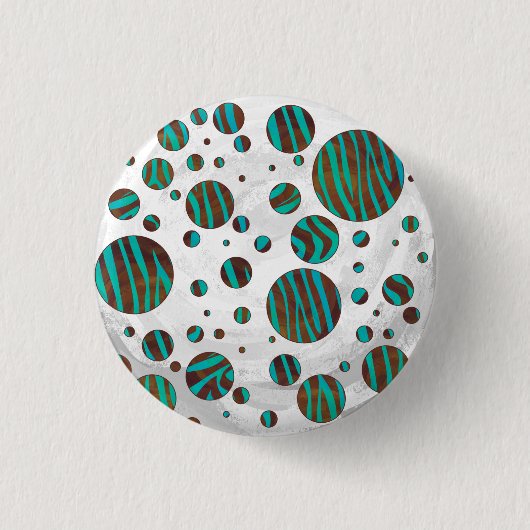 Badge Rond 2,50 Cm Polka Dot Zebra Brown et Turquoise (Devant)