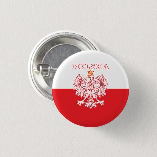 Badge Rond 2,50 Cm Polska Avec Aigle Rouge Polonais (Devant & derrière)