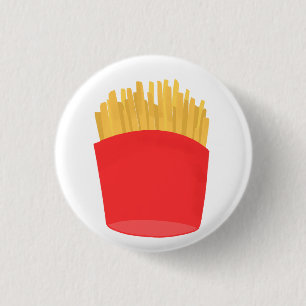 Badge Rond 2,50 Cm Pommes Frites Dorées Dans Un Contenant Rouge