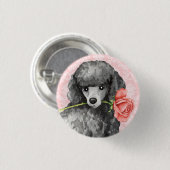 Badge Rond 2,50 Cm Poodle miniature Rose Valentine (Devant & derrière)