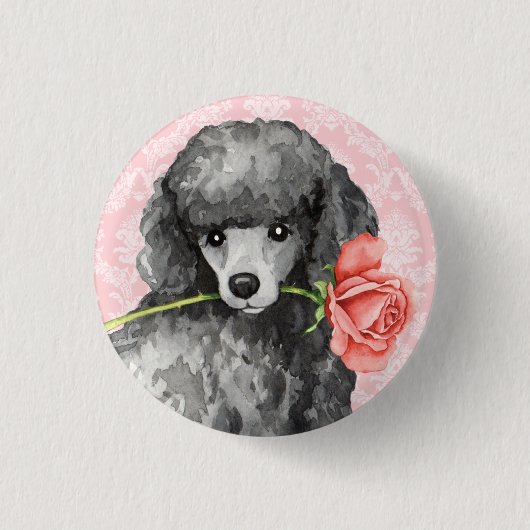 Badge Rond 2,50 Cm Poodle miniature Rose Valentine (Devant)