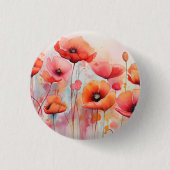 Badge Rond 2,50 Cm Poppies d'aquarelle rouge dans un champ (Devant)
