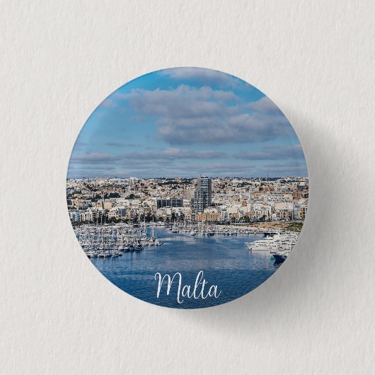 Badge Rond 2,50 Cm Port de Sliema avec bâtiments et bateaux modernes (Devant)