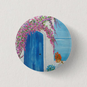Badge Rond 2,50 Cm Porte bleue grecque