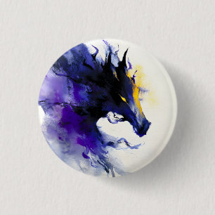 Badge Rond 2,50 Cm Portrait abstrait aquarelle cheval noir