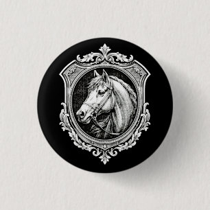 Badge Rond 2,50 Cm Portrait de cheval or vintage Art orné