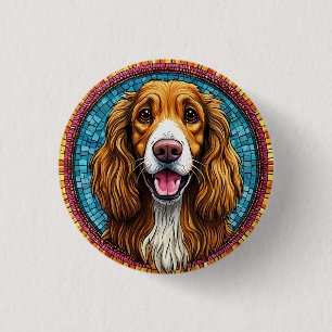 Badge Rond 2,50 Cm Portrait de chien avec fond inspiré de la mosaïque