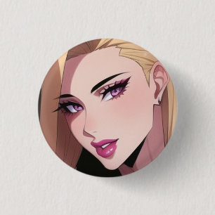 Badge Rond 2,50 Cm Portrait de fille Webtoon blonde glamour