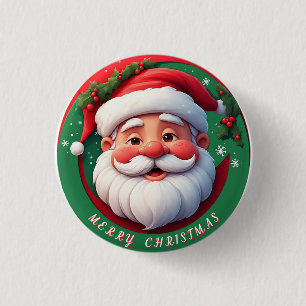 Badge Rond 2,50 Cm Portrait de Père Noël de dessin animé joyeux