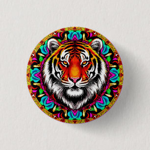 Badge Rond 2,50 Cm Portrait de tigre avec motif de mandala