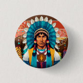 Badge Rond 2,50 Cm Portrait puissant en chef amérindien (Devant)