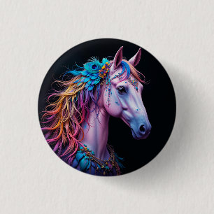 Badge Rond 2,50 Cm Portrait stylisé d'un cheval à la crinière fluide