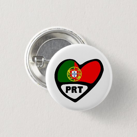 Badge Rond 2,50 Cm Portugal Country Code Flag Heart Pin Badge, PRT (Devant & derrière)