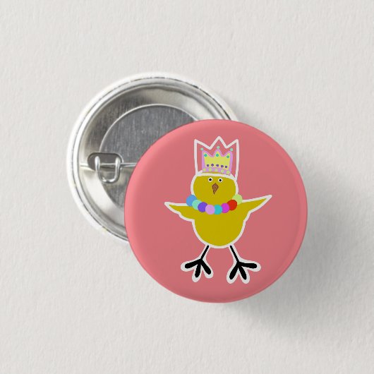 Badge Rond 2,50 Cm Poulet dans une couronne avec perles (Devant & derrière)