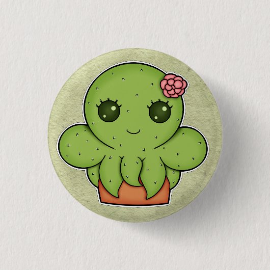 Badge Rond 2,50 Cm Poulpe de cactus de Kawaii (Devant)