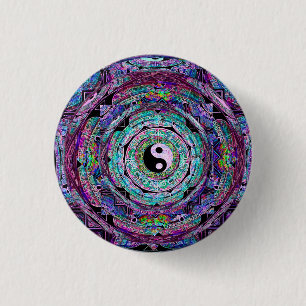 Badge Rond 2,50 Cm Pourpre de mandala de Yin Yang
