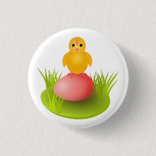 Badge Rond 2,50 Cm Poussin jaune assis sur un œuf attendant sa sœur