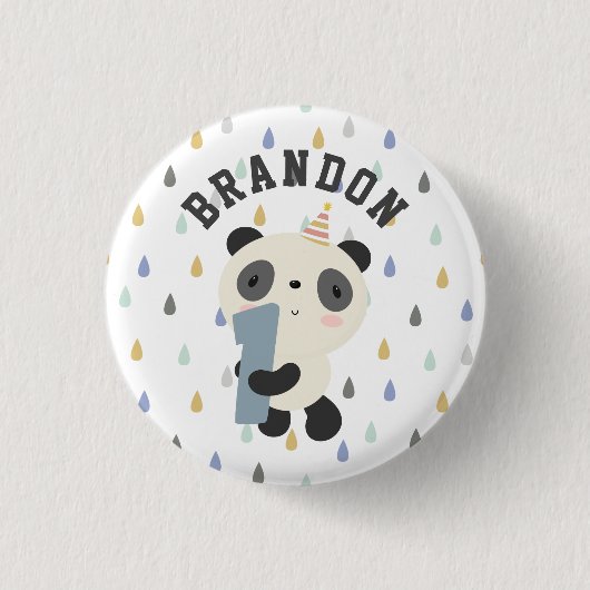 Badge Rond 2,50 Cm Premier Anniversaire de Cute Panda (Devant)