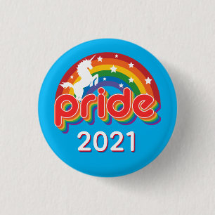 Badge Rond 2,50 Cm Pride 2021 LGTBQ+ avec Retro Rainbow et Unicorn