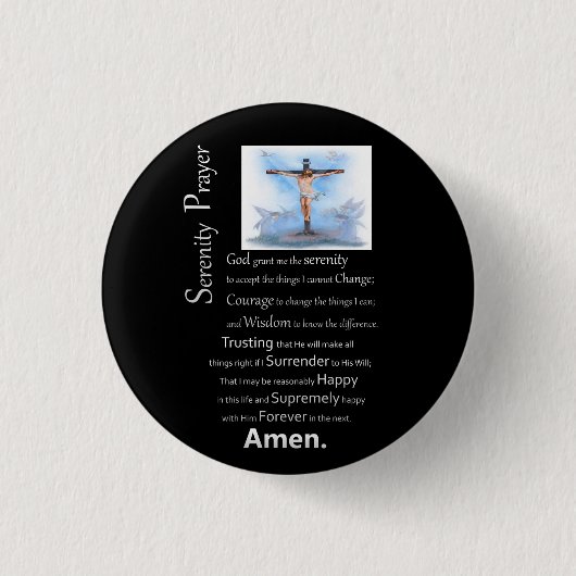 Badge Rond 2,50 Cm Prière Sérénité Jésus Croix (Devant)