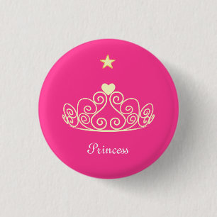 Badge Rond 2,50 Cm Princess tiara, star & calligraphie sur rose