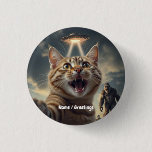 Badge Rond 2,50 Cm Prise de Selfie Chat avec OVNI et Bigfoot Drôle ca