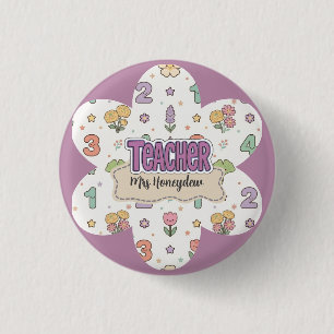 Badge Rond 2,50 Cm Professeur d'école primaire nombres motif violet