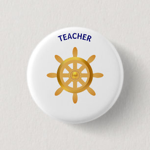 Badge Rond 2,50 Cm Professeur roue de navire dorée sur blanc