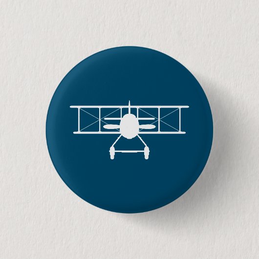 Badge Rond 2,50 Cm Profil Biplane blanc sur Arrière - plan bleu (Devant)