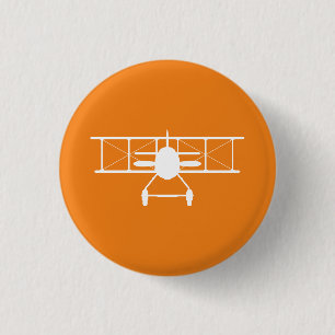 Badge Rond 2,50 Cm Profil Biplane blanc sur Arrière - plan orange