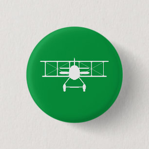 Badge Rond 2,50 Cm Profil Biplane blanc sur Arrière - plan vert