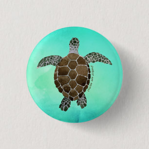 Badge Rond 2,50 Cm Protéger nos océans - Aquarelle de la tortue de me