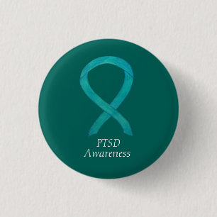 Badge Rond 2,50 Cm PTSD Awareness Ribbon Turquoise Custom Art Pins