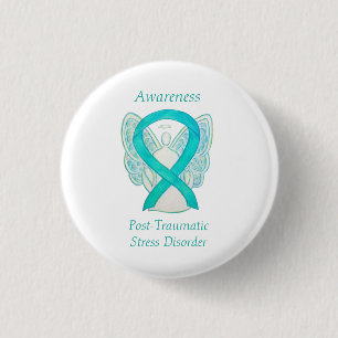 Badge Rond 2,50 Cm PTSD Sensibilisation Ruban Angle Turquoise Peintur