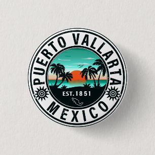 Badge Rond 2,50 Cm Puerto Vallarta Mexique Retro Sunset Souvenirs 60s