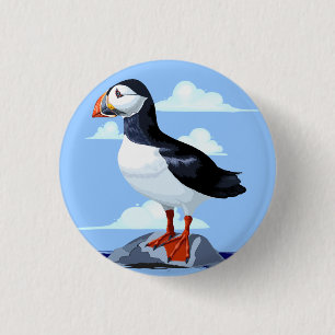 Badge Rond 2,50 Cm Puffin Cute Oiseau de mer Atlantique