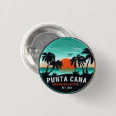 Badge Rond 2,50 Cm Punta Cana Dominicaine Palm Tree Retro Sunset 60s (Devant & derrière)