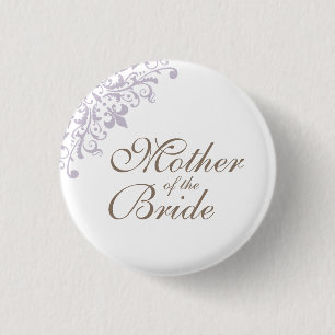 Badge Rond 2,50 Cm Purple Fleur de Lis Script Mère de la Mariée