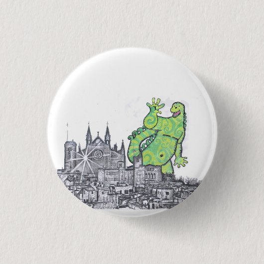 Badge Rond 2,50 Cm Quand Godzilla on a été de Majorque (Devant)