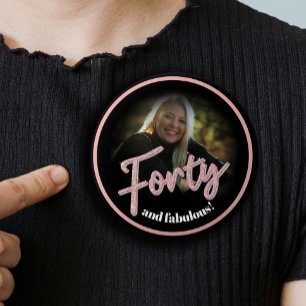 Badge Rond 2,50 Cm Quarante 40e anniversaire script photo rose rose p