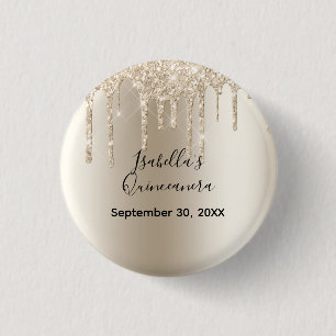 Badge Rond 2,50 Cm Quinceanera Anniversaire Champagne Ruisselant de P