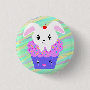 Badge Rond 2,50 Cm Rabbit Cupcake Cute Kawaii Pastel Arc-en-ciel