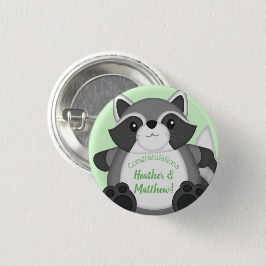 Badge Rond 2,50 Cm Raccoon Baby shower vert (Devant & derrière)