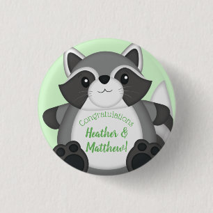 Badge Rond 2,50 Cm Raccoon Baby shower vert