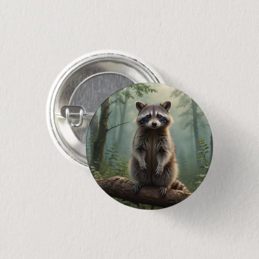 Badge Rond 2,50 Cm Raccoon dans la forêt (Devant & derrière)