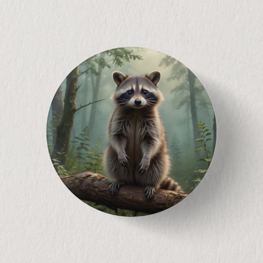 Badge Rond 2,50 Cm Raccoon dans la forêt (Devant)